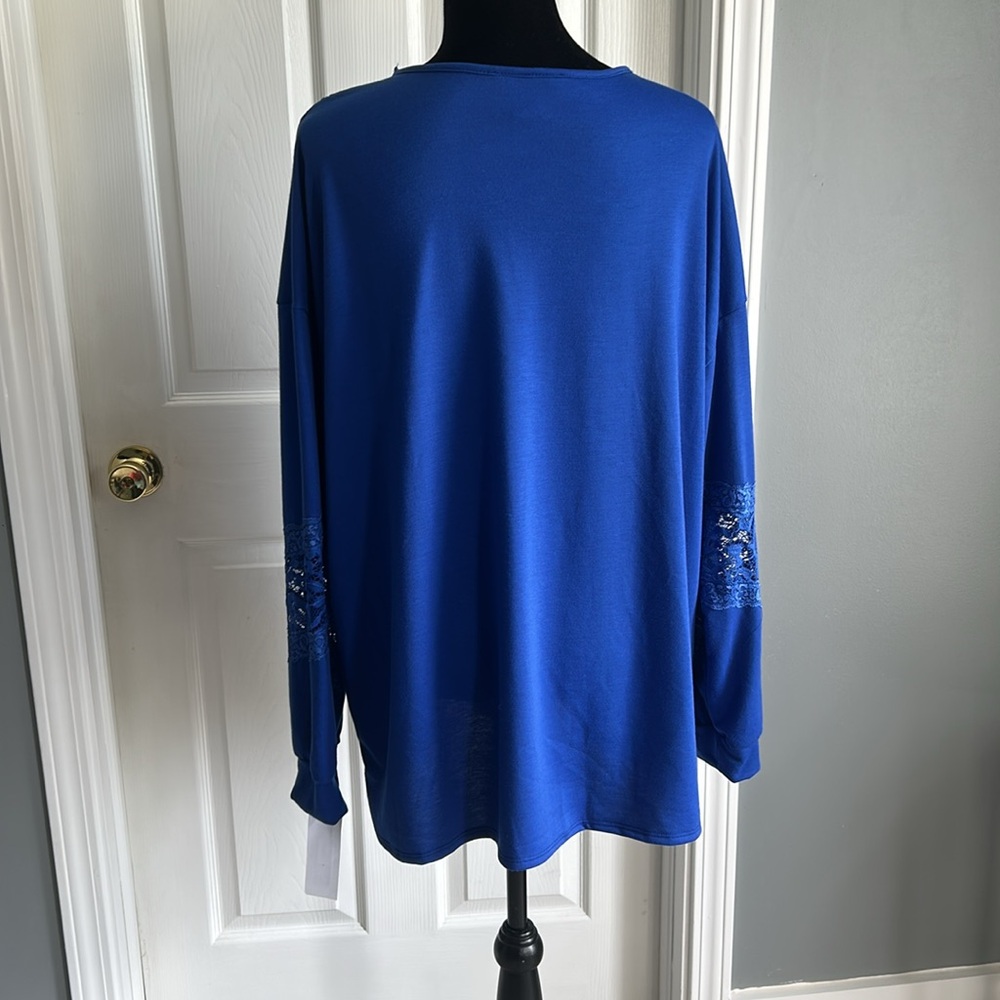Moa Moa Royal Blue Lace Accent Blouse - Picture 4 of 7